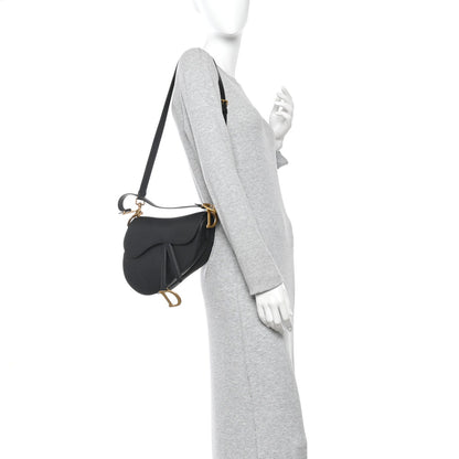 Grained Calfskin Saddle Bag With Strap Black