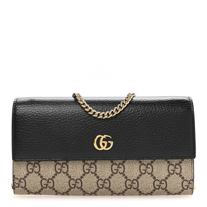 Dollar Calfskin GG Supreme Monogram Petite GG Marmont Wallet Chain Bag Black Beige Ebony