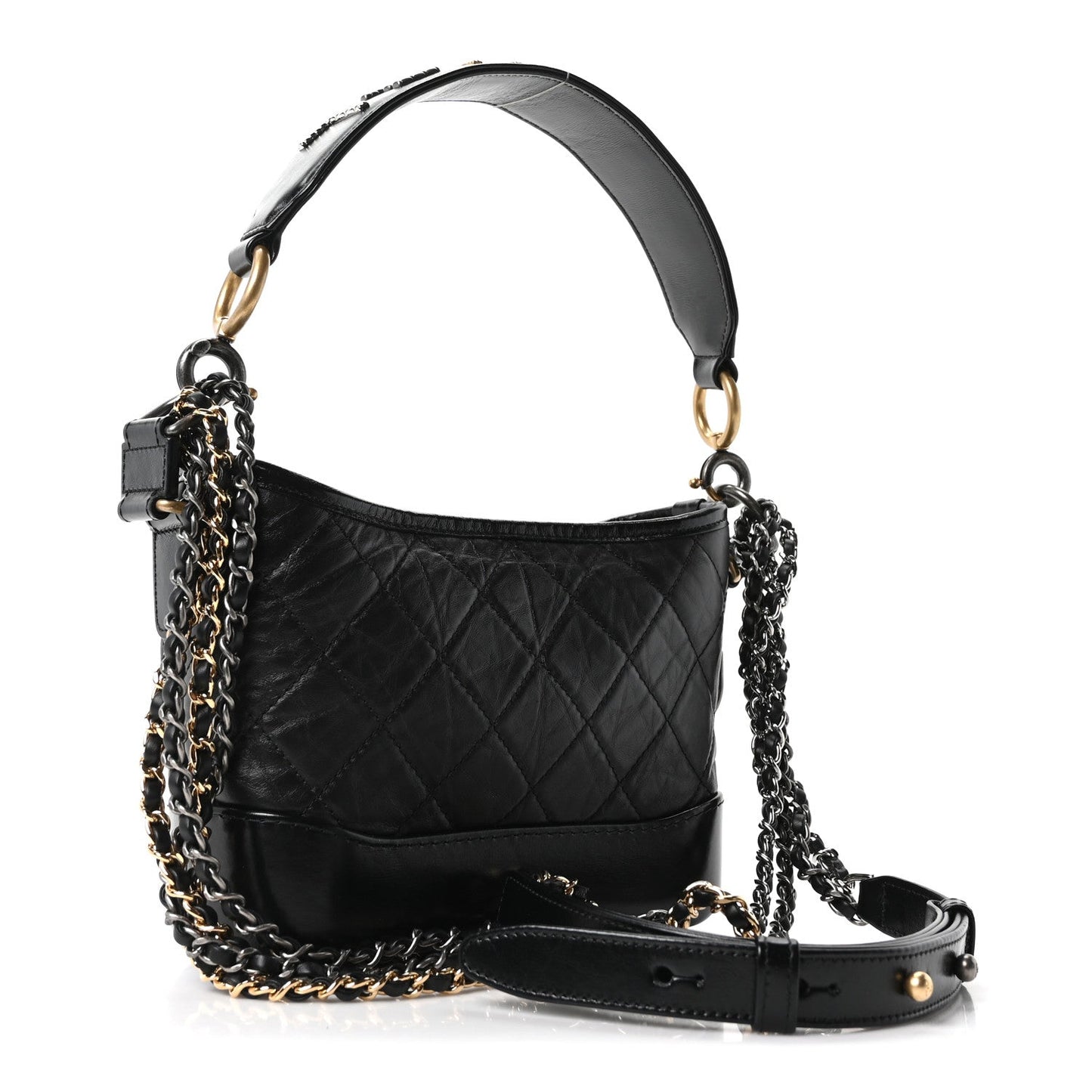 Aged Calfskin Quilted Small Gabrielle Logo Hobo Black