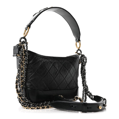 Aged Calfskin Quilted Small Gabrielle Logo Hobo Black