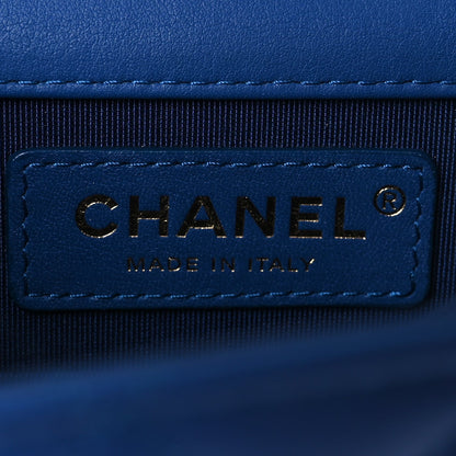 Calfskin Quilted North South Boy Flap Blue