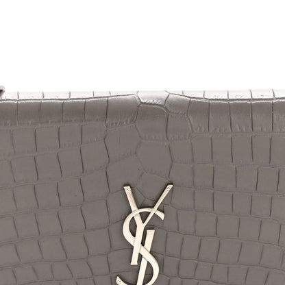 Calfskin Crocodile Embossed Kate Monogram Tassel Chain Wallet Fog