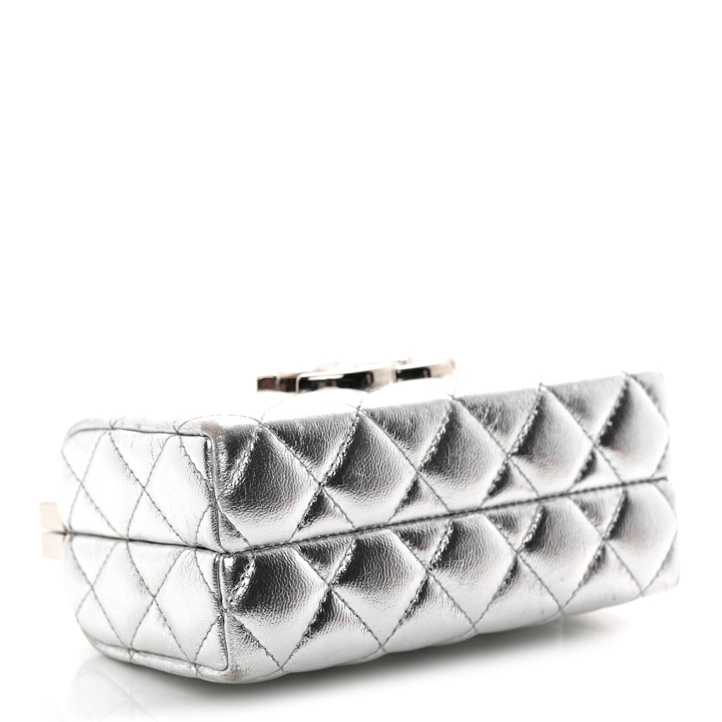 Metallic Calfskin Quilted Box Crossbody Silver