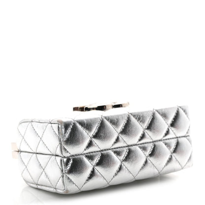 Metallic Calfskin Quilted Box Crossbody Silver