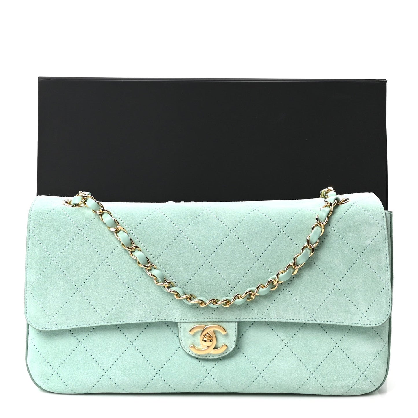 Suede Calfskin Small Souplissimo Maxi Flap Green