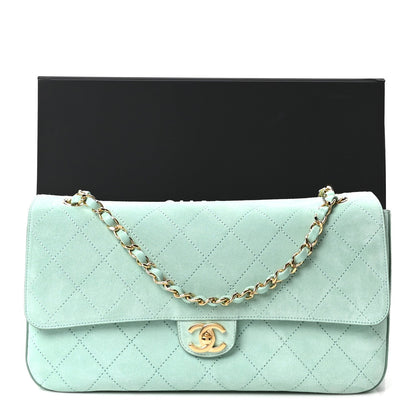 Suede Calfskin Small Souplissimo Maxi Flap Green