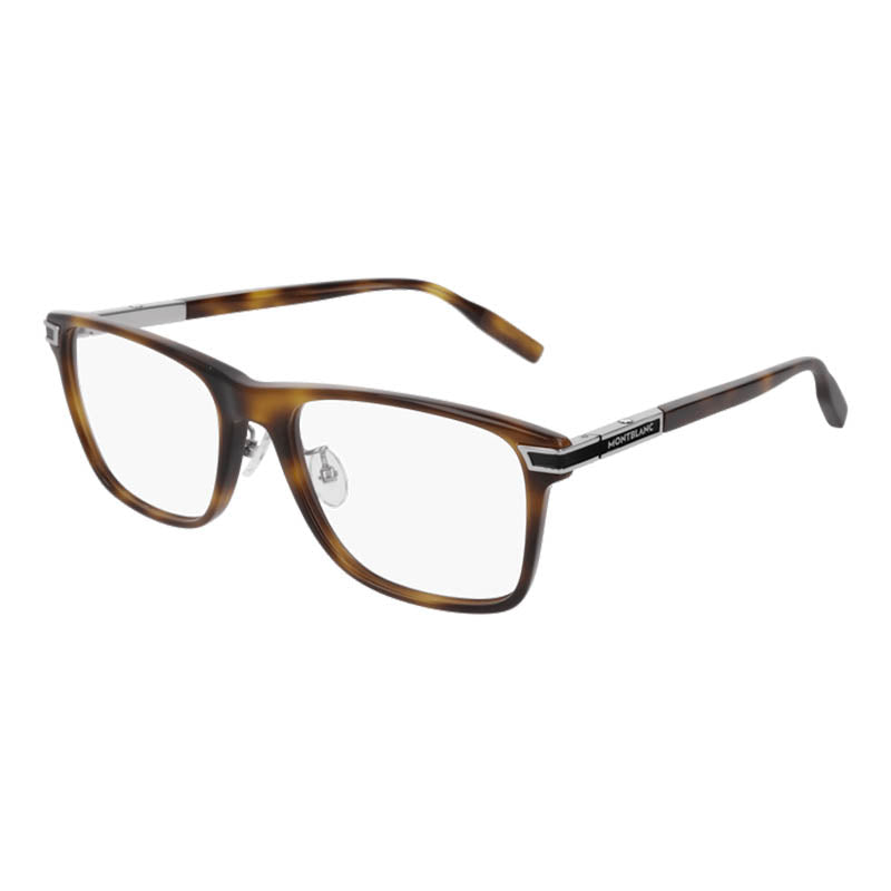 Montblanc Eyeglasses Square Full Rim, Havana Frame and Clear Demo Lens Lens MB0042O002
