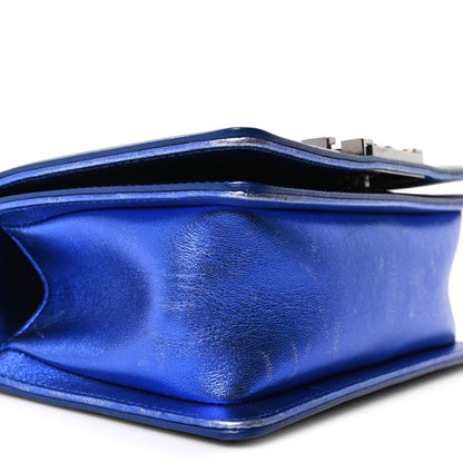 Metallic Patent Calfskin Quilted Small Boy Flap Blue