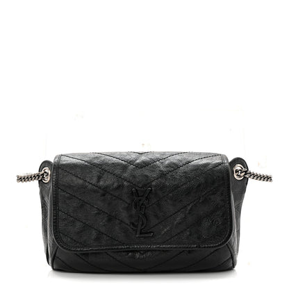 Crinkled Calfskin Matelasse Monogram Niki Body Bag Black