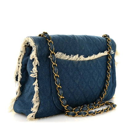 Frayed Denim Quilted Flap Blue