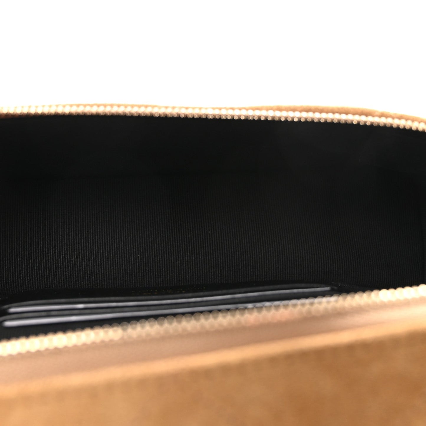 Suede Calfskin Shiny Lambskin Quilted Top Handle Slim Vanity Case With Chain Beige Black