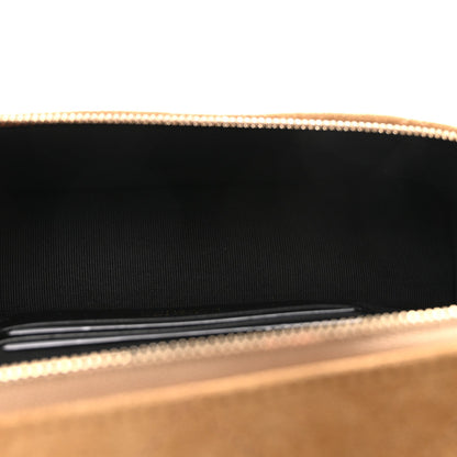 Suede Calfskin Shiny Lambskin Quilted Top Handle Slim Vanity Case With Chain Beige Black