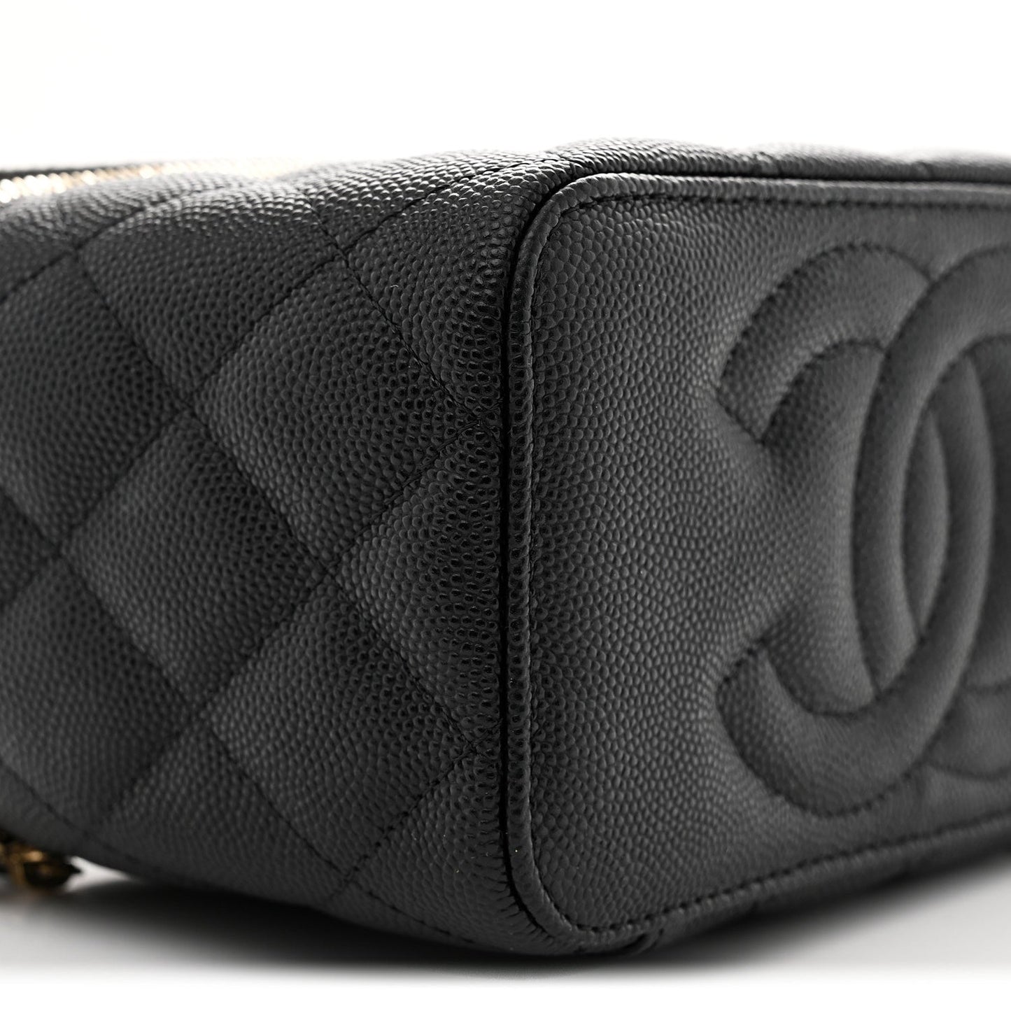 Caviar Quilted Small Tiny CC Vanity Case With Chain Black