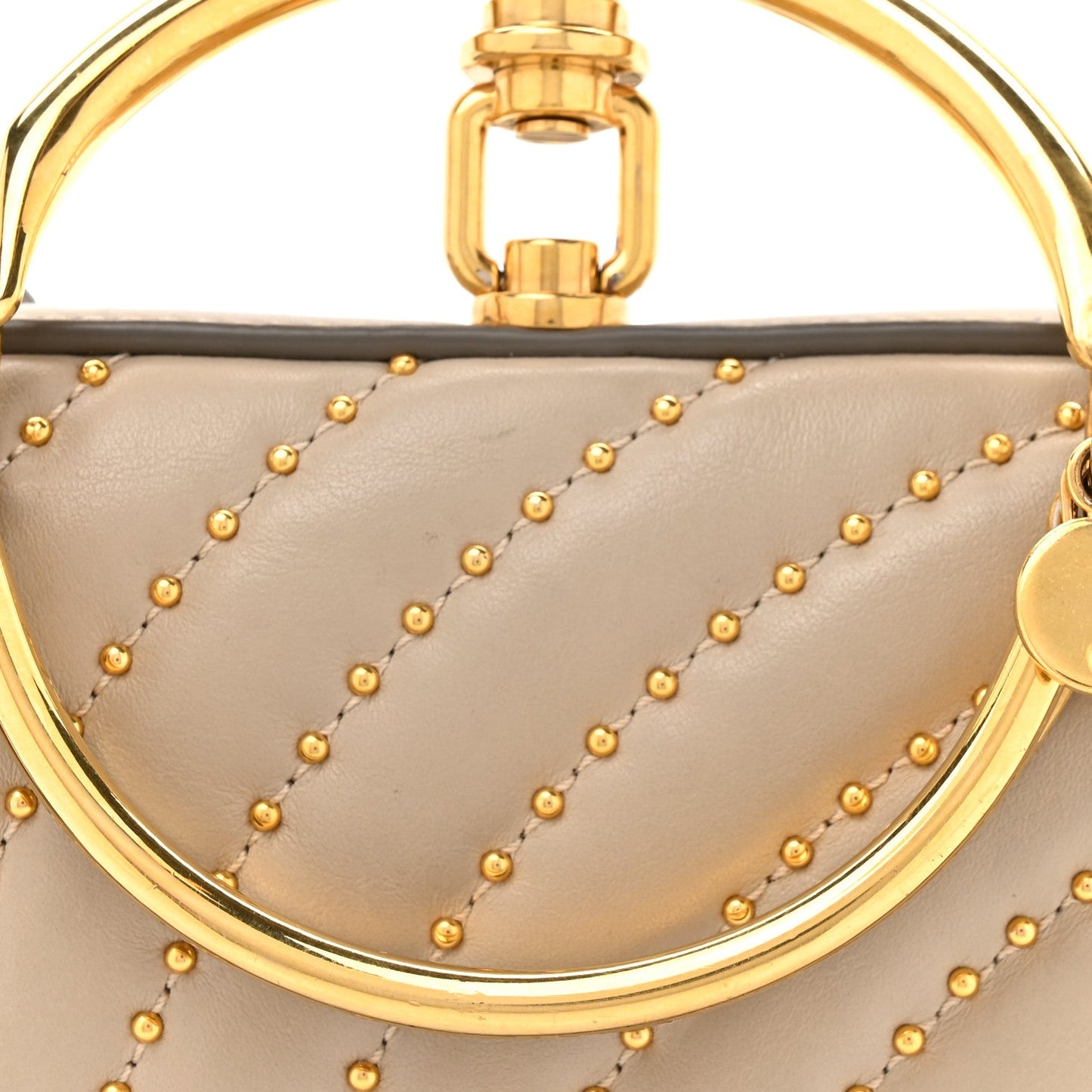 Calfskin Lambskin Quilted Studded Nile Bracelet Minaudiere Bag Pastel Grey