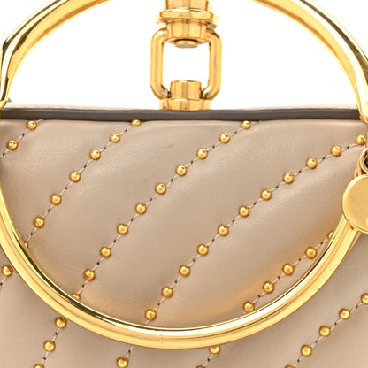 Calfskin Lambskin Quilted Studded Nile Bracelet Minaudiere Bag Pastel Grey