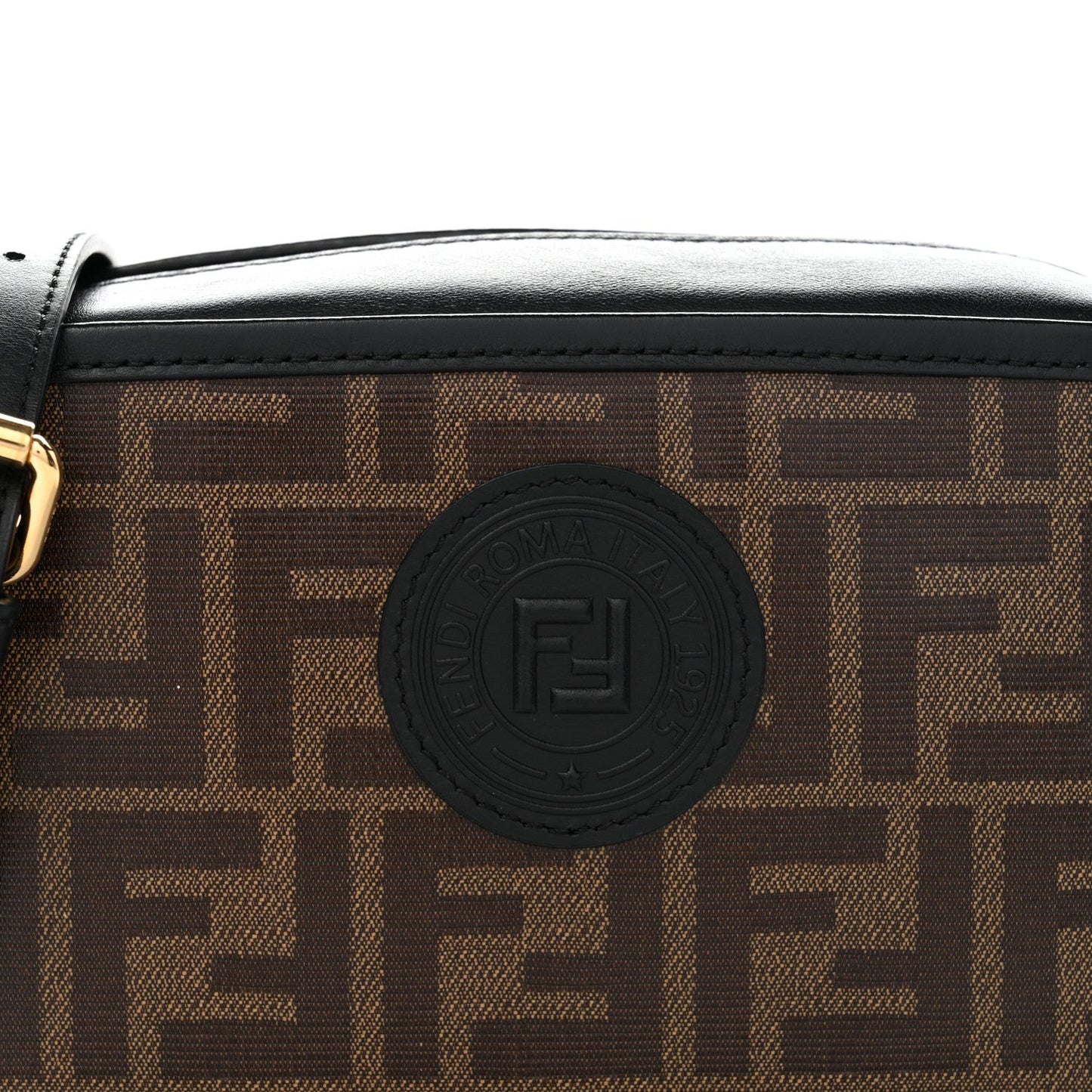 Glazed Fabric Vitello Century FF 1974 Stamp Patch Mini Camera Case Mogano Panna Black