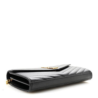 Grain De Poudre Matelasse Chevron Monogram Chain Wallet Black