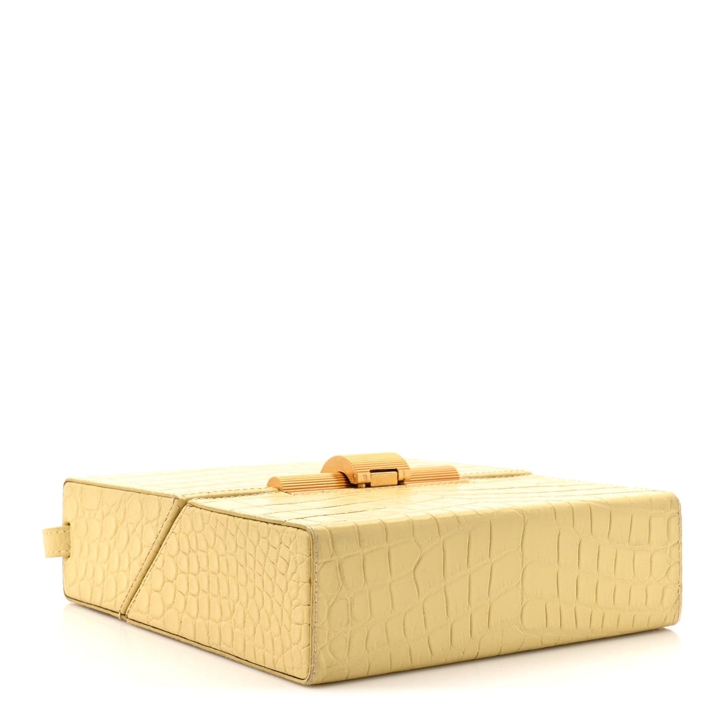 Calfskin Crocodile Embossed Daisey Box Clutch Yellow