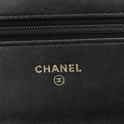 Glazed Calfskin Quilted Boy Wallet On Chain WOC Black