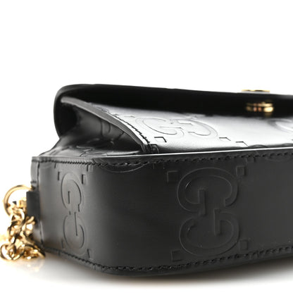 Calfskin GG Super Mini Debossed Chain Wallet Black