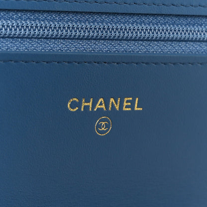 Denim Quilted Chanel 19 Wallet On Chain WOC Blue