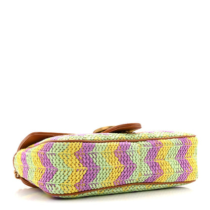 Calfskin Raffia Woven Small GG Marmont Shoulder Bag Multicolor