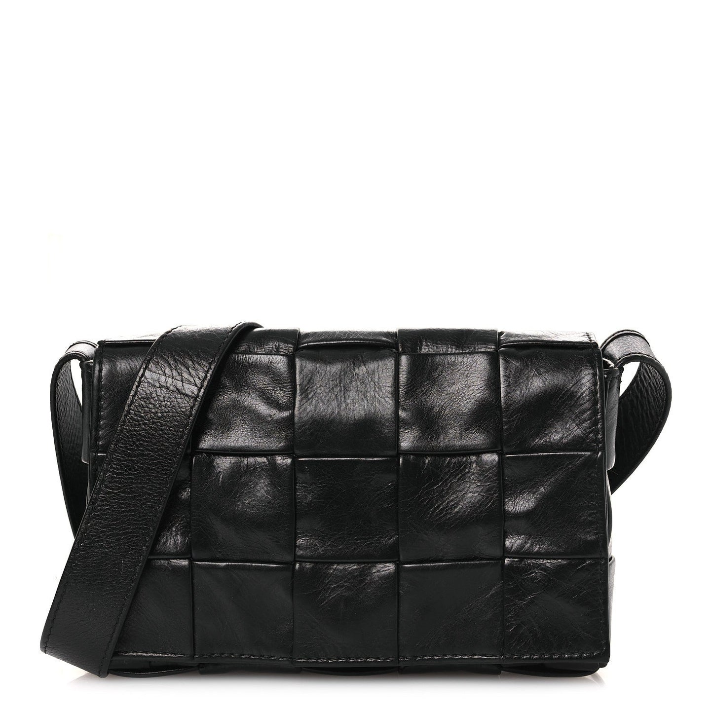 Paper Calfskin Maxi Intrecciato Small Cassette Crossbody Bag Black