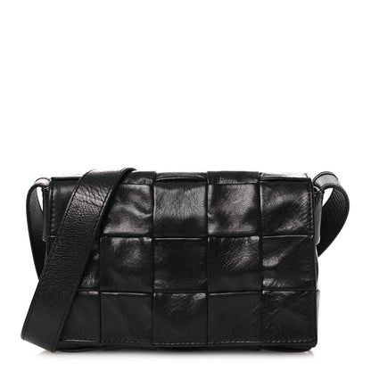 Paper Calfskin Maxi Intrecciato Small Cassette Crossbody Bag Black