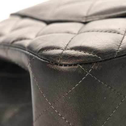 Metallic Lambskin Quilted Jumbo Double Flap Pewter