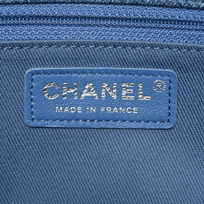 Frayed Denim Quilted Large Blue Chip Flap Blue