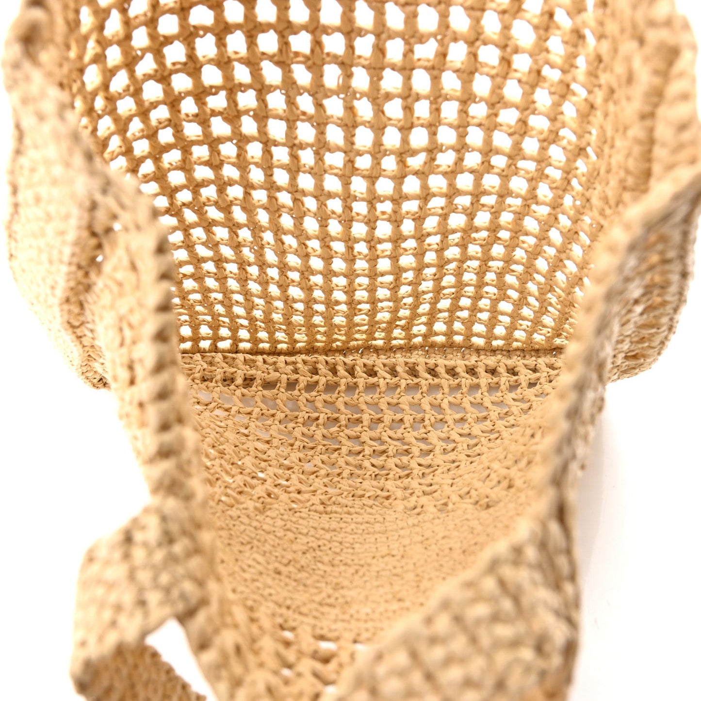 Yarn Raffia Effect Crochet Logo Embroidered Tote Bag Naturale