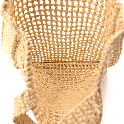 Yarn Raffia Effect Crochet Logo Embroidered Tote Bag Naturale