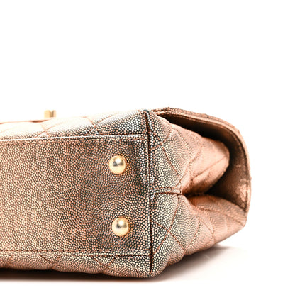 Metallic Caviar Quilted Mini Coco Handle Flap Gold