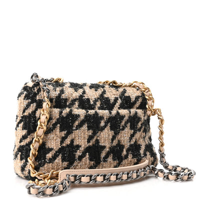 Tweed Houndstooth Quilted Medium Chanel 19 Flap Beige Black