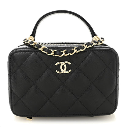 Caviar Quilted Small Top Handle Vanity Case Black
