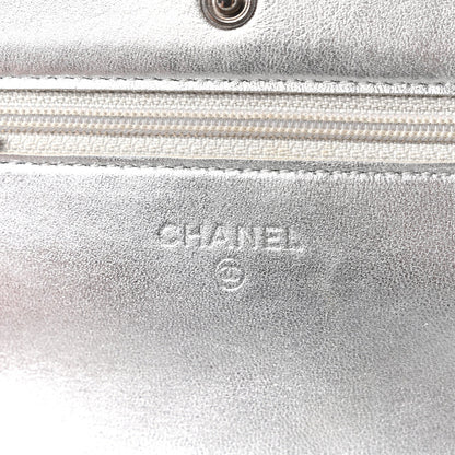 Metallic Lambskin Quilted Wallet On Chain WOC Silver