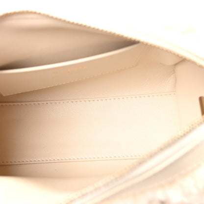 Shearling Quilted Barrel Clutch With Chain Beige