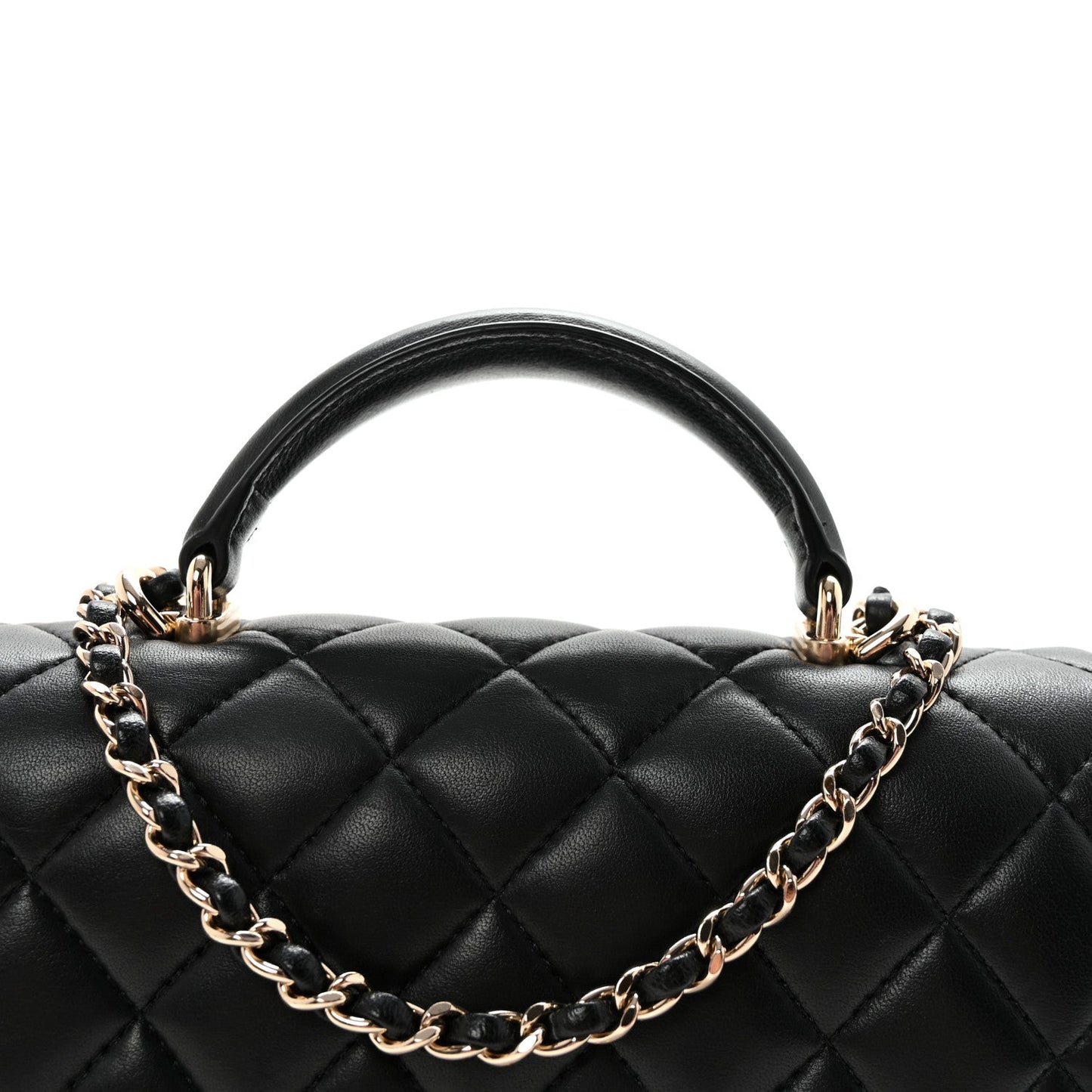 Lambskin Quilted Mini Top Handle Rectangular Flap Black