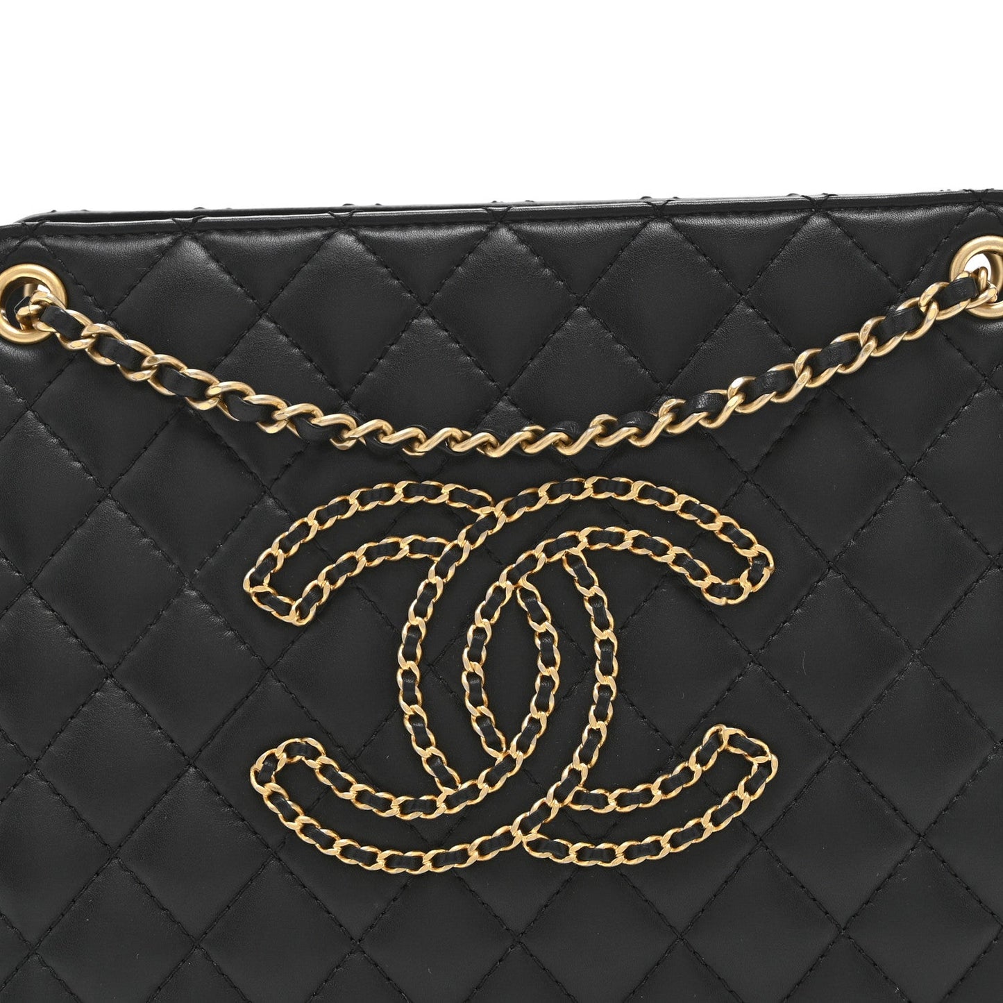 Calfskin Quilted CC Chain Accordion Tote Black