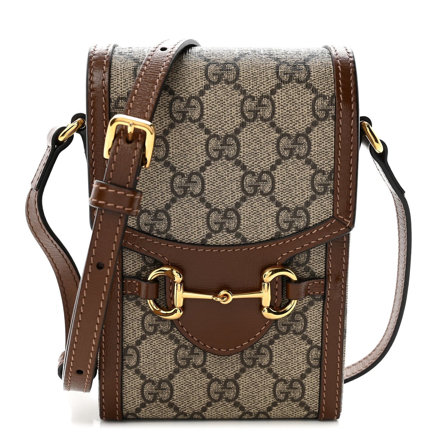GG Supreme Monogram Mini Horsebit 1955 Crossbody Bag Beige Brown Sugar