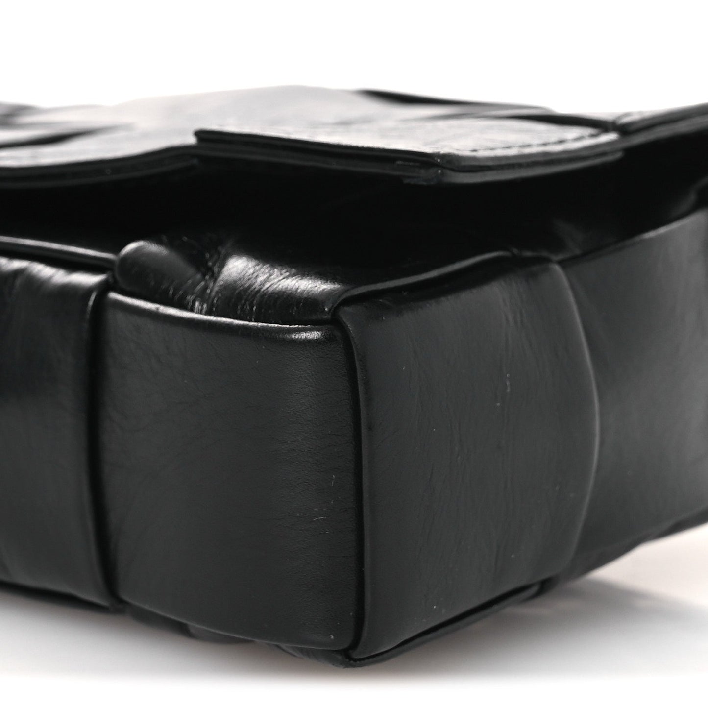 Paper Calfskin Maxi Intrecciato Small Cassette Crossbody Bag Black