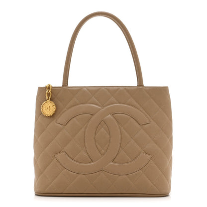 Caviar Quilted Medallion Tote Beige