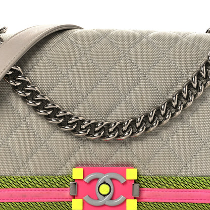 Canvas Quilted Medium Fluo Boy Flap Dark Grey Fuchsia Green