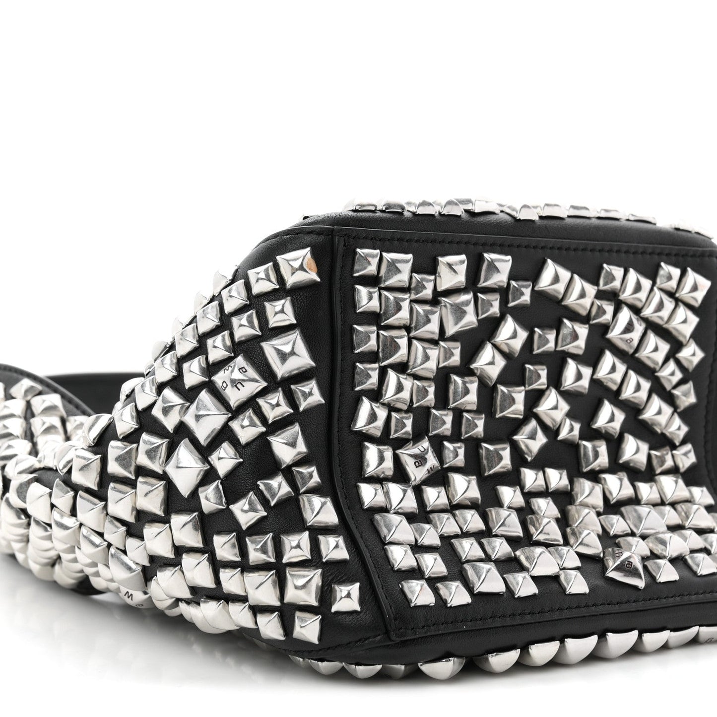 Sheepskin Studded Small Spike Hobo Black