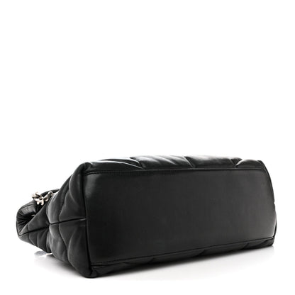 Lambskin Quilted Medium Loulou Puffer Monogram Chain Satchel Black