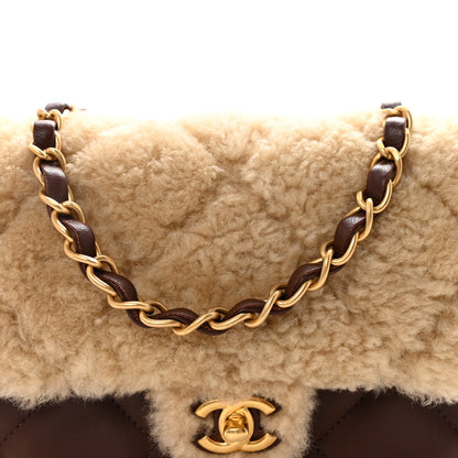 Shearling Lambskin Quilted Mini Furry Coco Flap Beige Dark Brown