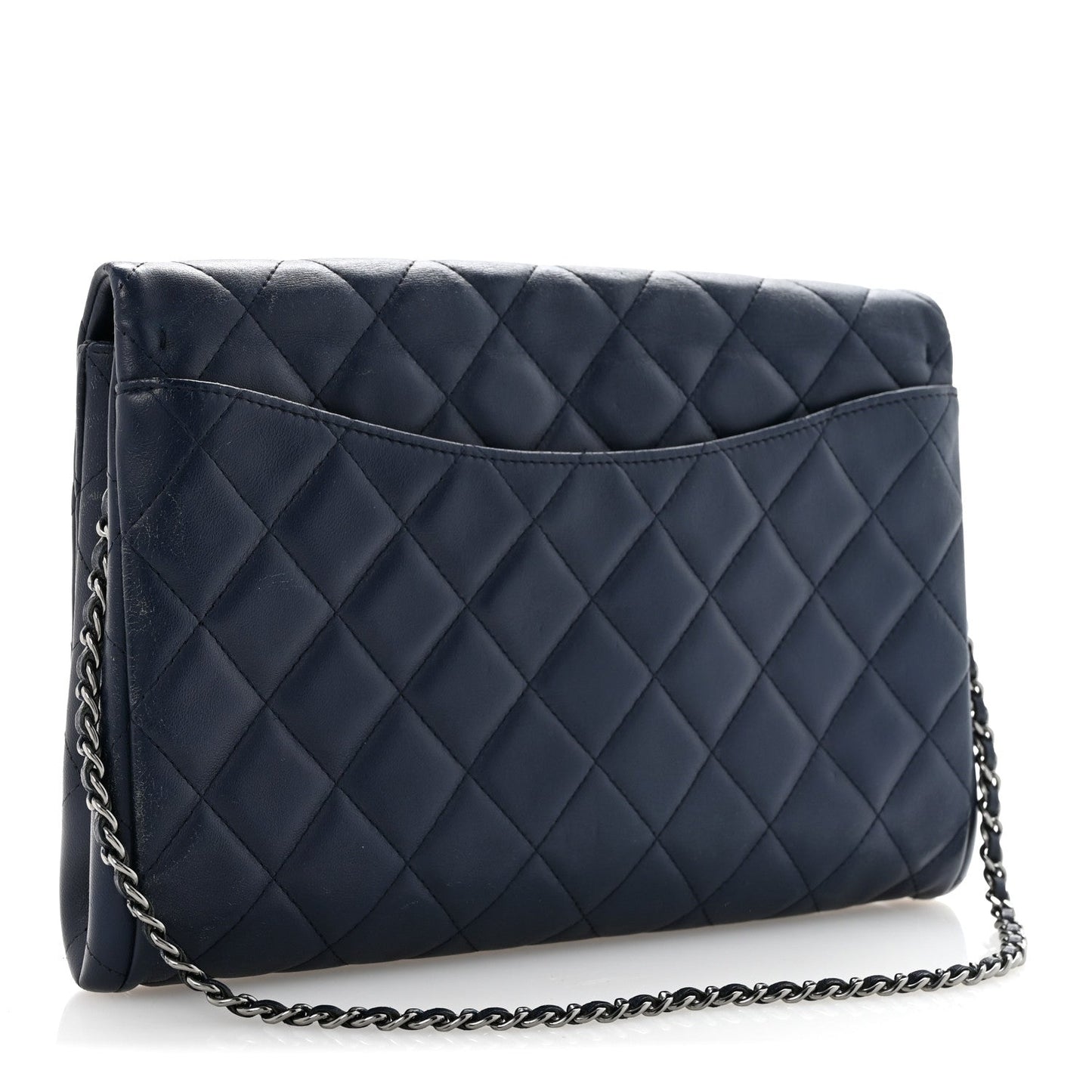 Lambskin Quilted Clutch with Chain Flap Navy