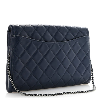 Lambskin Quilted Clutch with Chain Flap Navy
