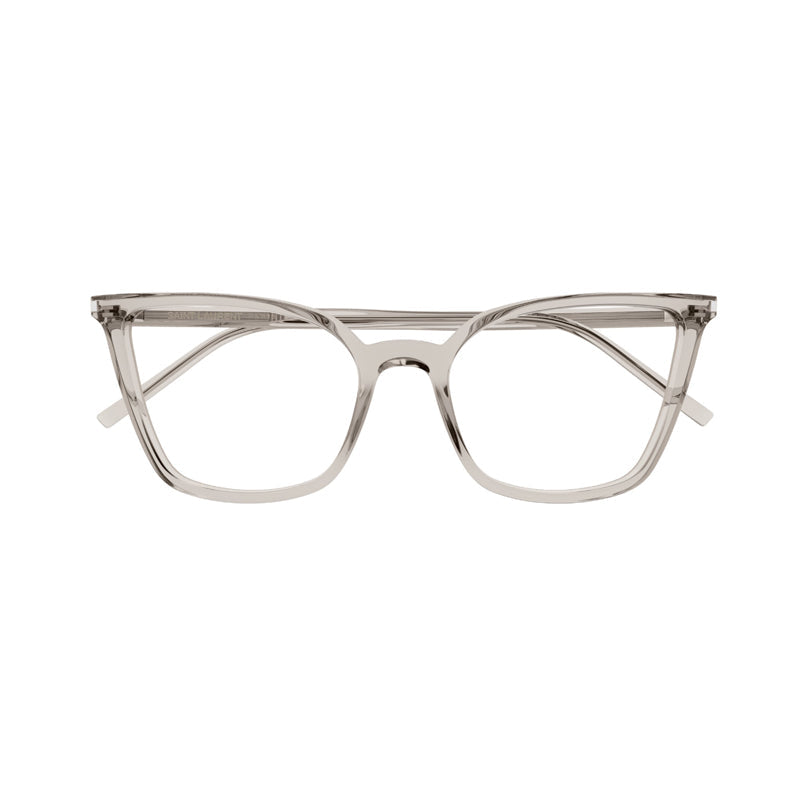 Saint Laurent Eyeglasses Cat Eye Full Rim, Shiny Beige Frame and Clear Demo Lenses Lens SL669001