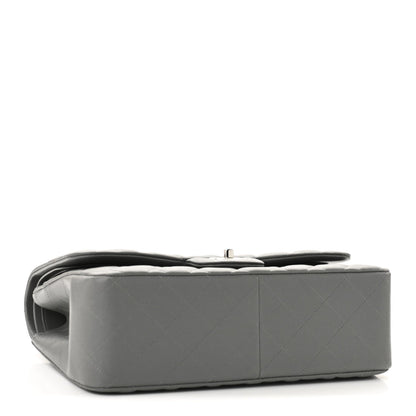 Caviar Quilted Jumbo Double Flap Grey